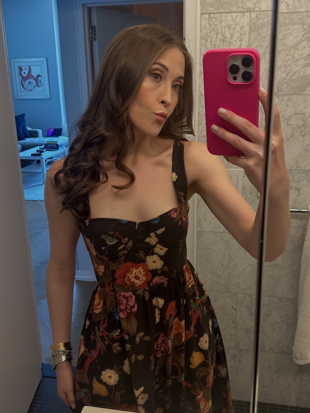 Tuckernuck Black Floral Midi Dress with Sweetheart Neckline